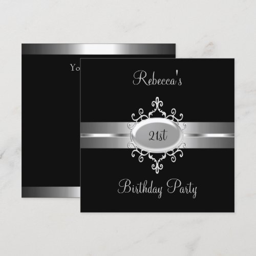 NEW 21st Birthday Party Black Silver Personalized Invites
