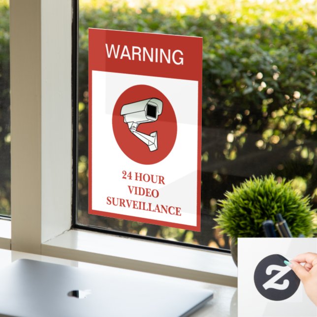 NEW! 24 Hour Video Surveillance Security Warning Window Cling (Office)