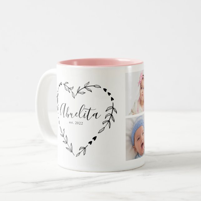 New Abuelita Year Est. Four Photo Collage Two-Tone Coffee Mug (Front Left)