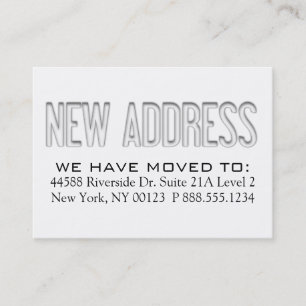 "New Address" Address Change Notification Label Business Card