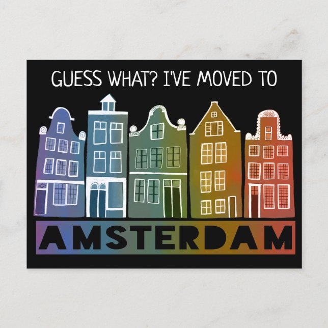 NEW ADDRESS Amsterdam Canal Houses Colorful Moving Postcard (Front)
