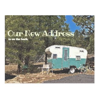 New Address Announcement Vintage Camping Trailer Postcard