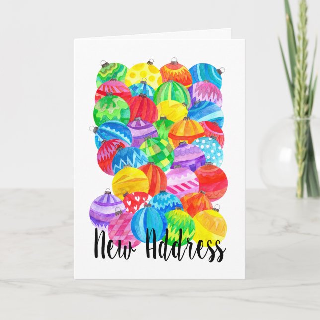 New Address Announcement , watercolor baubles (Front)