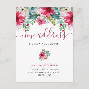 New Address at Christmas   Pretty Flowers Announcement Postcard