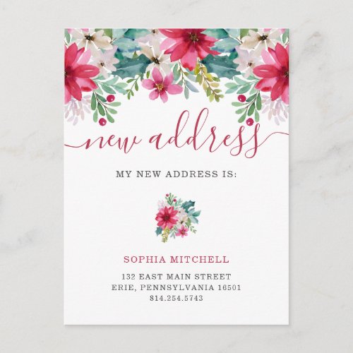 New Address at Christmas  Pretty Flowers Announcement Postcard