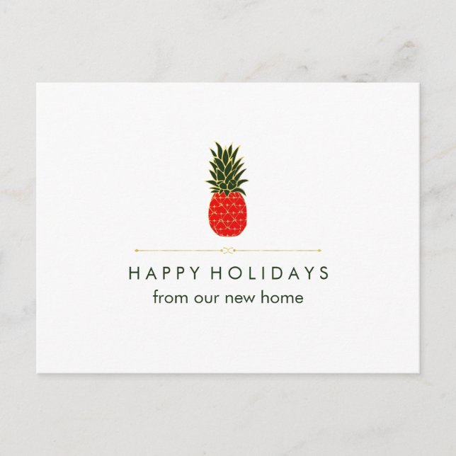 New Address at Christmas Red Green Gold Pineapple Holiday Postcard (Front)