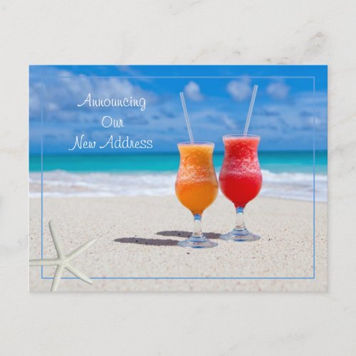 New Address Beach Life Cocktails in Sand Postcard