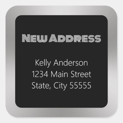 New Address Black and Silver Moving Announcement Square Sticker