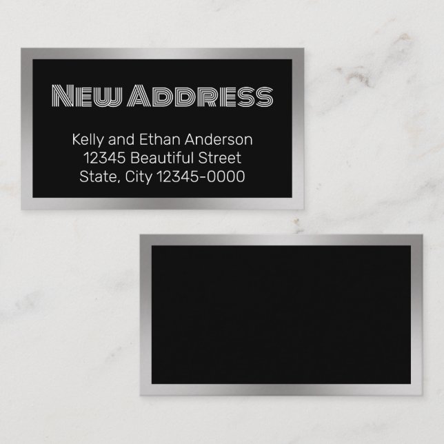 New Address Black Silver Moving Announcement Card (Front/Back)