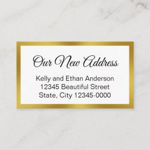 New Address Black White Gold Moving Announcent Business Card