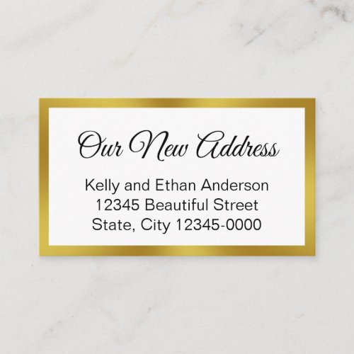 New Address Black White Gold Moving Announcent Business Card