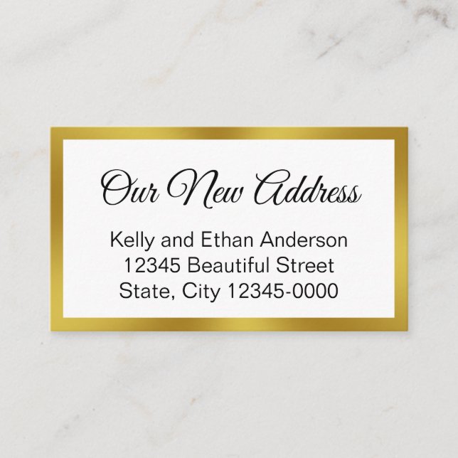 New Address Black White Gold Moving Announcent Business Card (Front)
