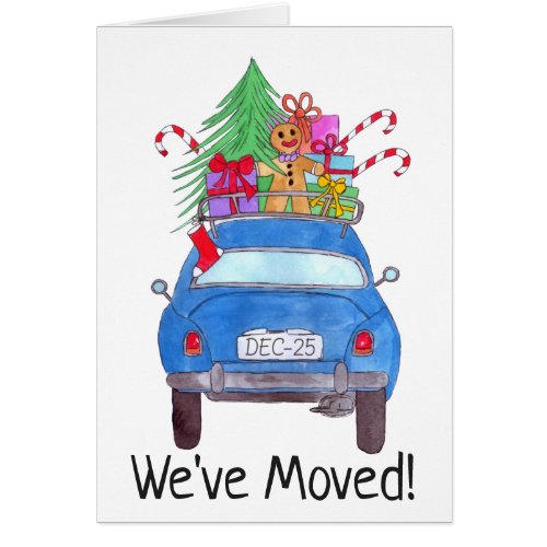 New Address Blue Car with Christmas Gifts