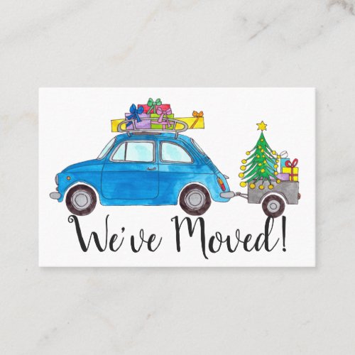 New Address Blue Car with Christmas Gifts Business Card