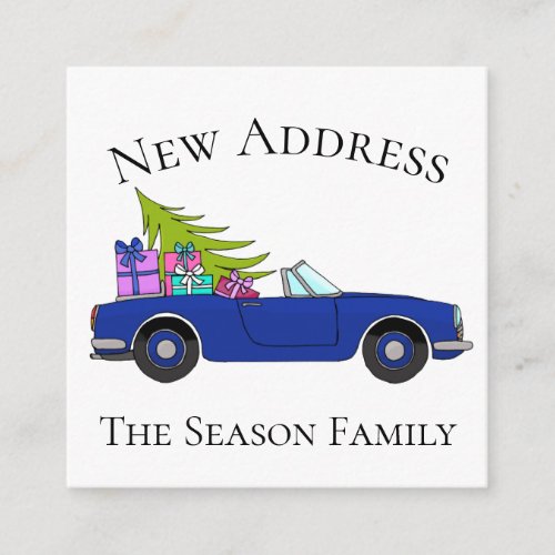 New Address Blue Car with Christmas Gifts Enclosure Card