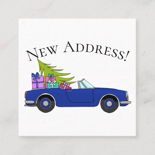 New Address Blue Car with Christmas Gifts Square Business Card