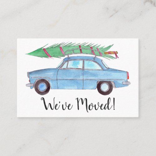 New Address Blue Car with Christmas Gifts tree Business Card