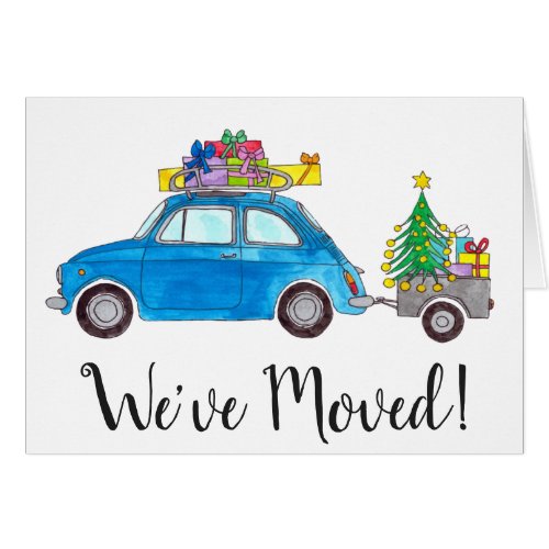 New Address Blue Fiat 500 with Christmas Gifts