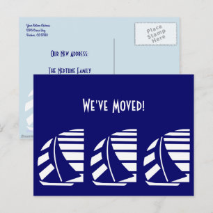 New Address Blue White Racing Sailboats Postcard