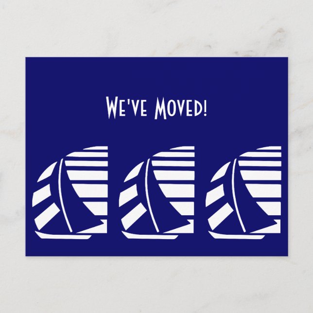 New Address Blue White Racing Sailboats Postcard (Front)