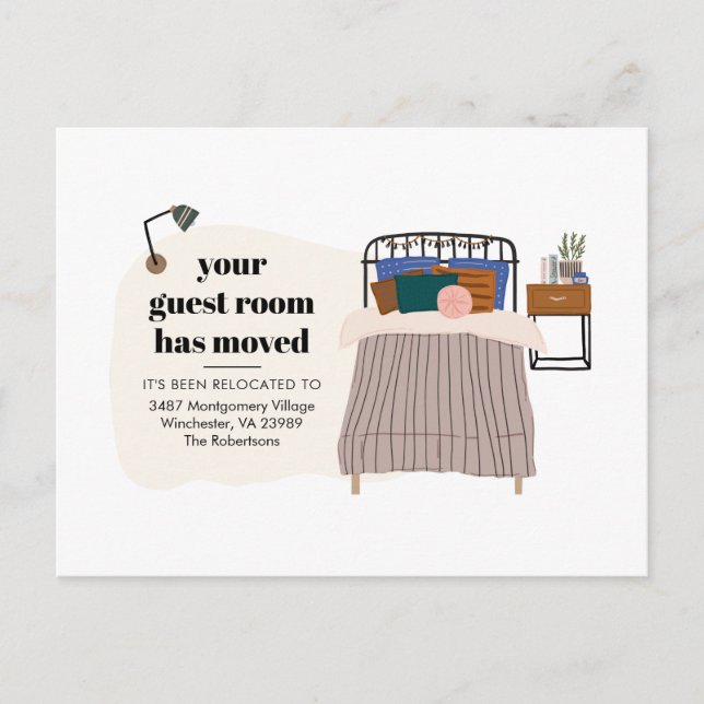  New Address Boho Guest Bedroom Decor Moving Announcement Postcard (Front)