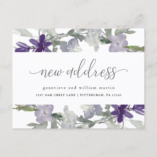 New Address Calligraphy Floral Change of Address Announcement Postcard ...