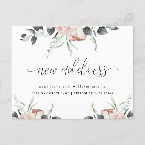 New Address Calligraphy Floral Change of Address Announcement Postcard