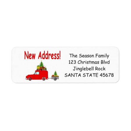 New Address Car And Tree Christmas Label