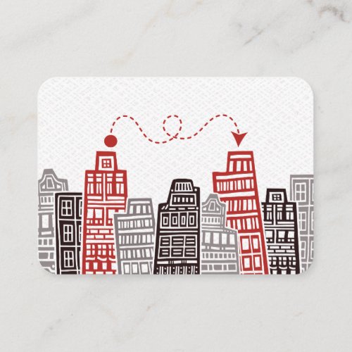 New Address card with Red  Black Retro Buildings 
