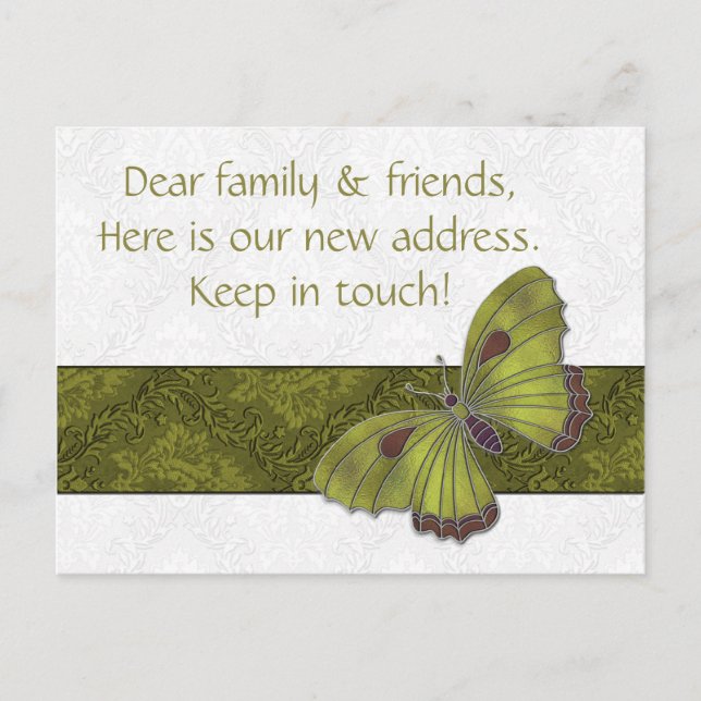 New Address Cards guests Butterfly Brocade green (Front)