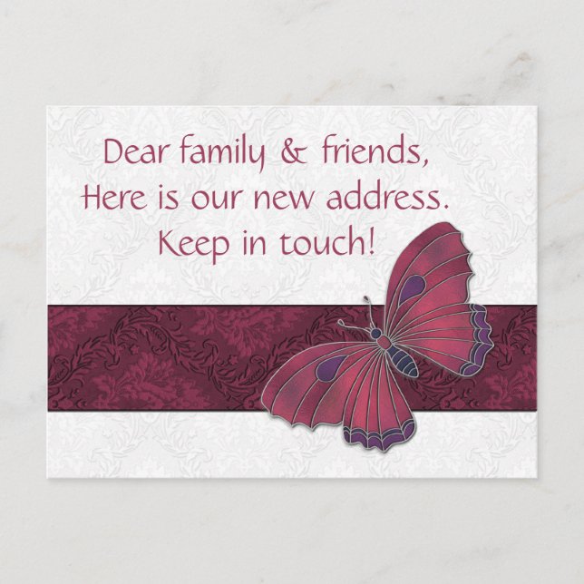 New Address Cards guests Butterfly Brocade red (Front)