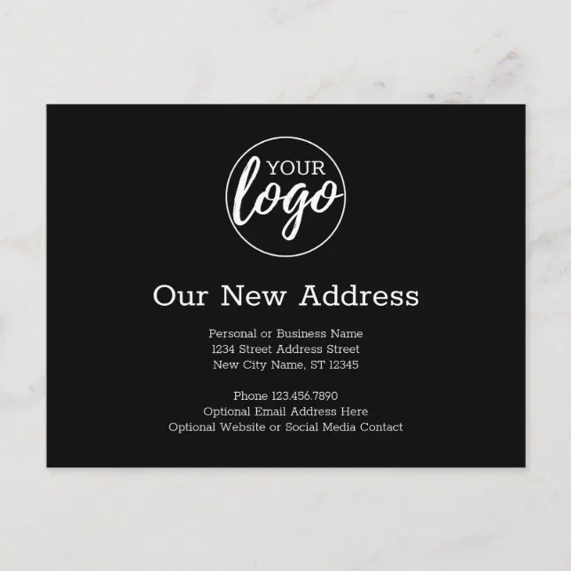 New Address Change with Business Logo Black Announcement Postcard | Zazzle
