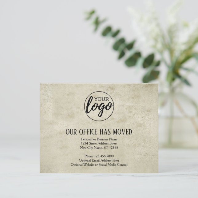New Address Change with Business Logo Parchment Announcement Postcard (Standing Front)