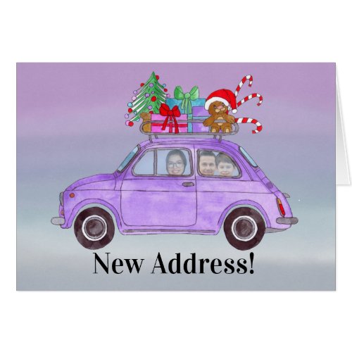 New Address Christmas car customizable photo card