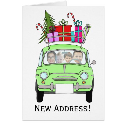 New Address Christmas car customizable photo card