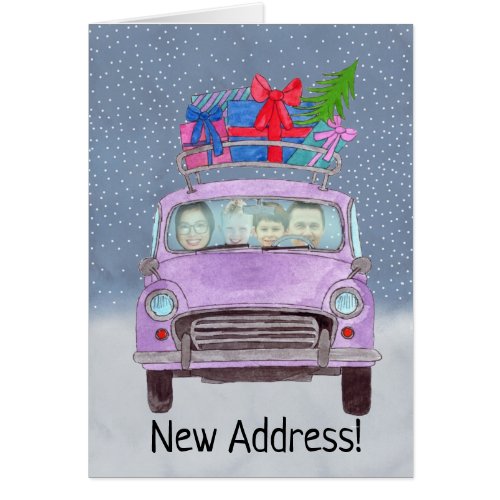 New Address Christmas car customizable photo card