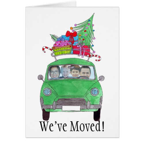 New Address Christmas car customizable photo card