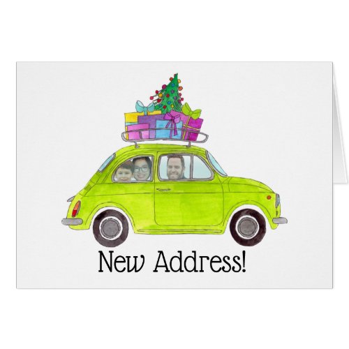 New Address Christmas car customizable photo card