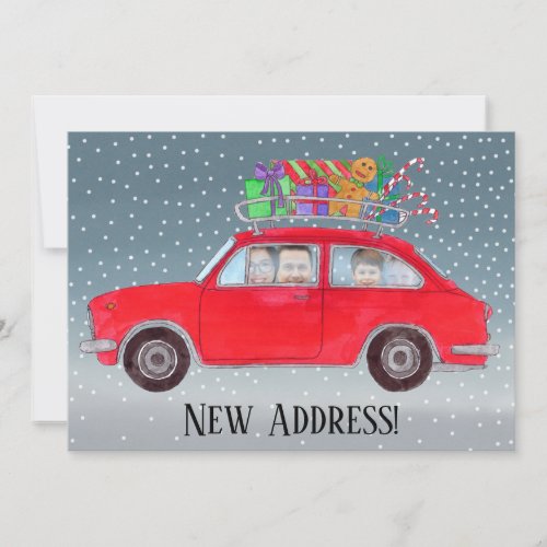 New Address Christmas car customizable photo card