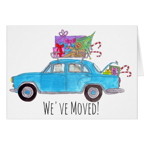 New Address Christmas car customizable photo card