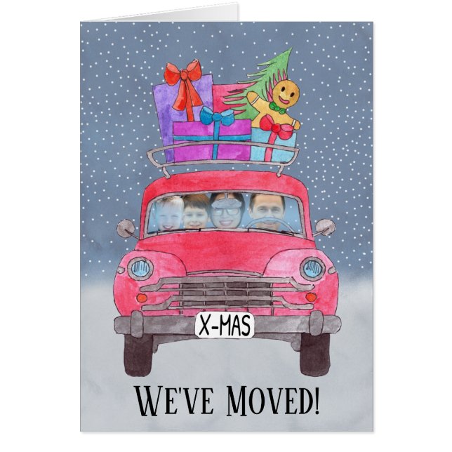 New Address Christmas car customizable photo card (Front)