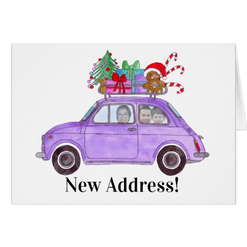 New Address Christmas car customizable photo card