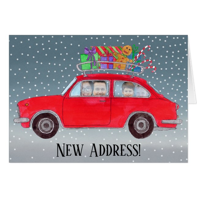 New Address Christmas car customizable photo card (Front Horizontal)