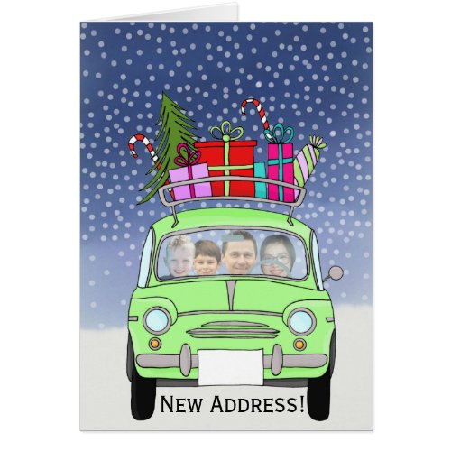 New Address Christmas car customizable photo card