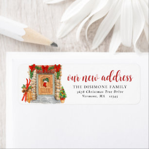 New Address Christmas Front Door Holiday Moving La Label