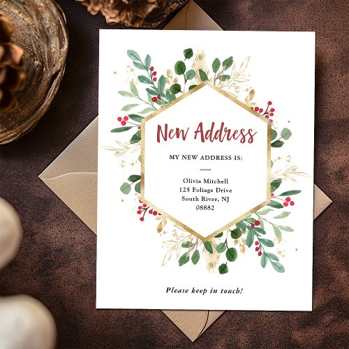 New Address  Christmas Gilded Greenery White Postcard