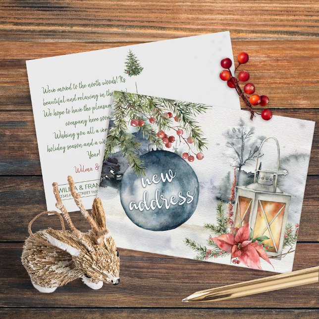 New Address Christmas Holiday Lantern Postcard (Creator Uploaded)