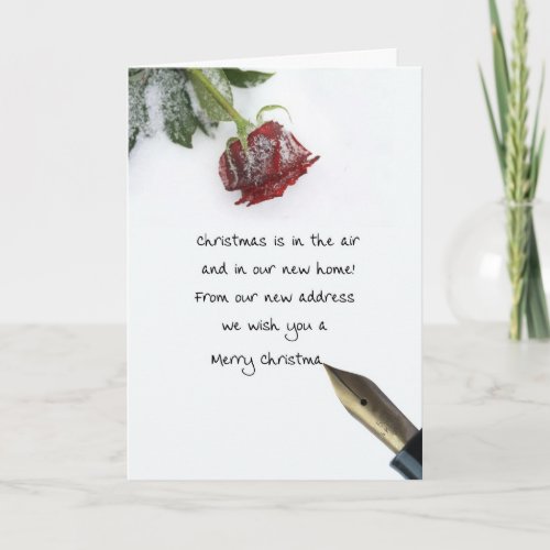 New Address christmas letter on snow rose Holiday Card