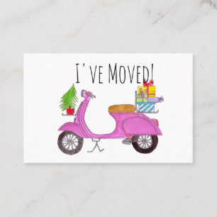 New Address Christmas Retro Scooter Business Card