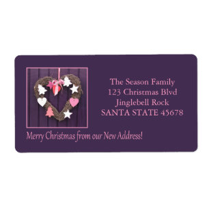 New Address Christmas wreath on door Label